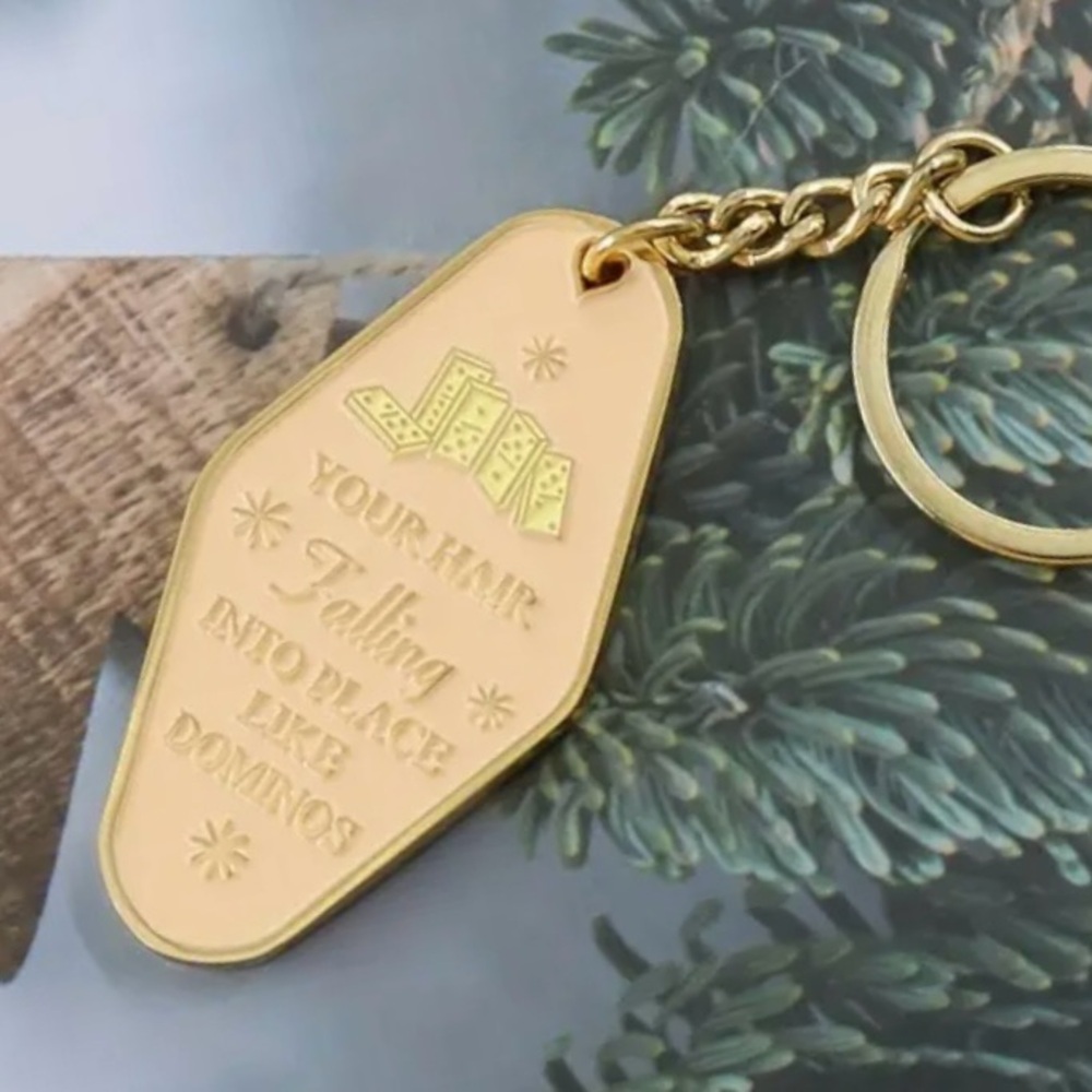 Taylor Swift Themed Evermore Keychain with Cowboy Like Me & Gold Rush Lyrics NEW